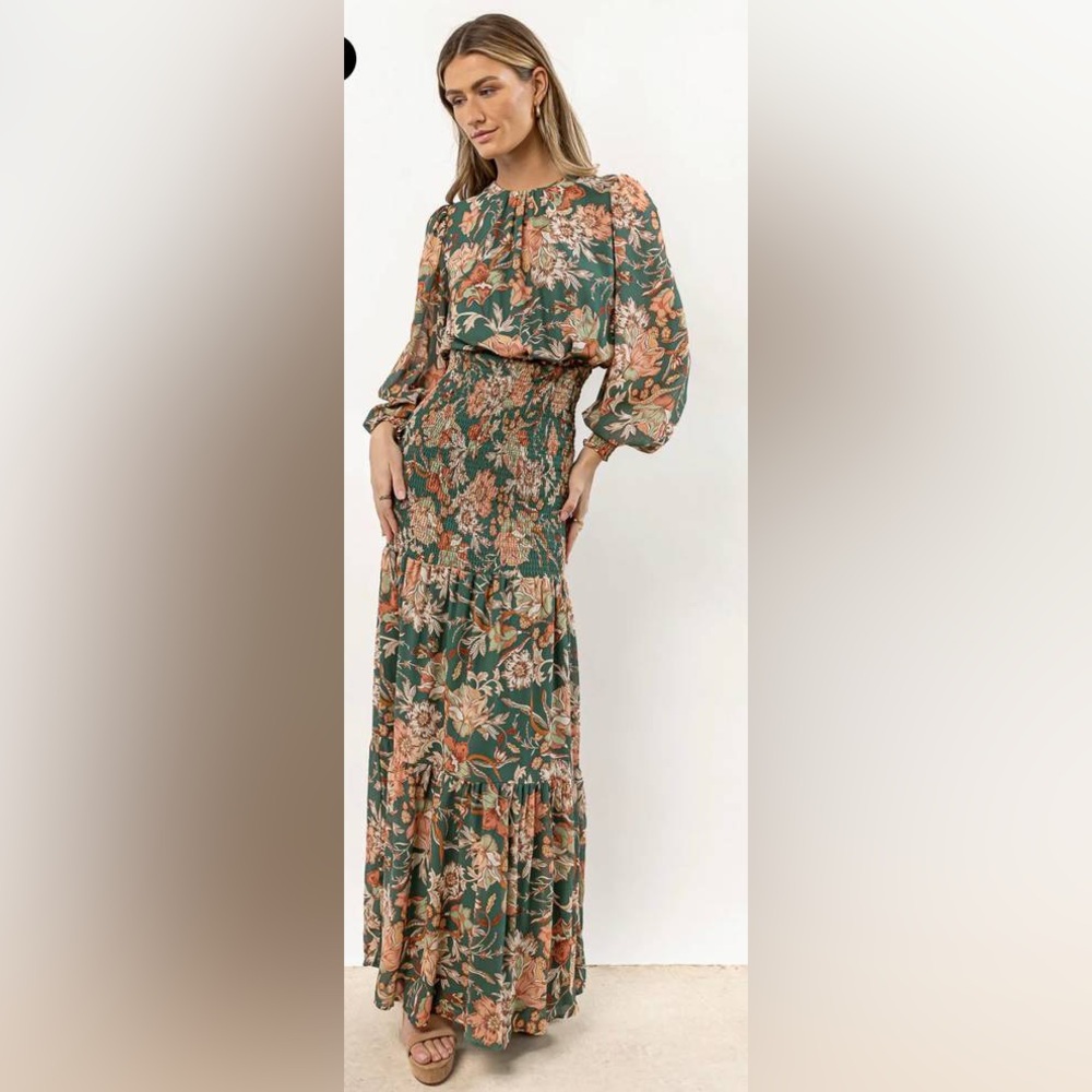 Bohme Floral Maxi Dress in Green and Peach